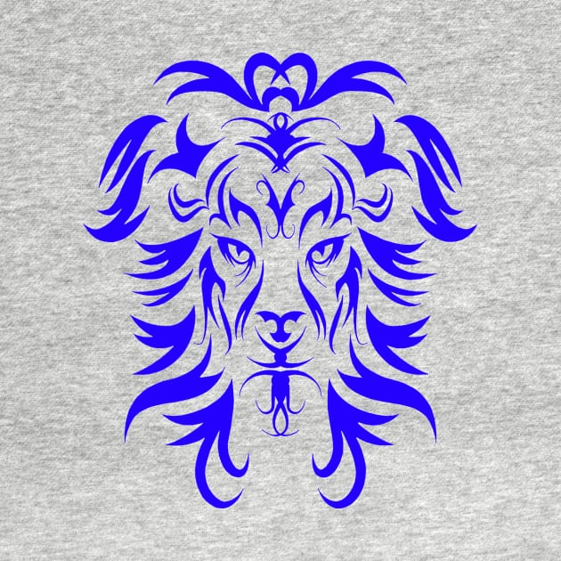 Tribal Tattoo Art Blue Lion Head by Atteestude